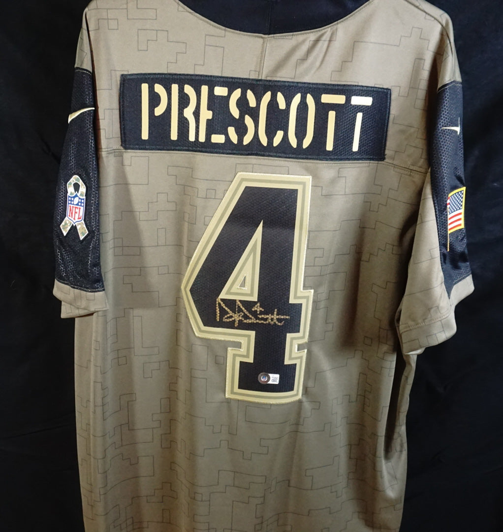 Camiseta de fútbol militar firmada por los Dallas Cowboys | N.° 4 Dak Prescott